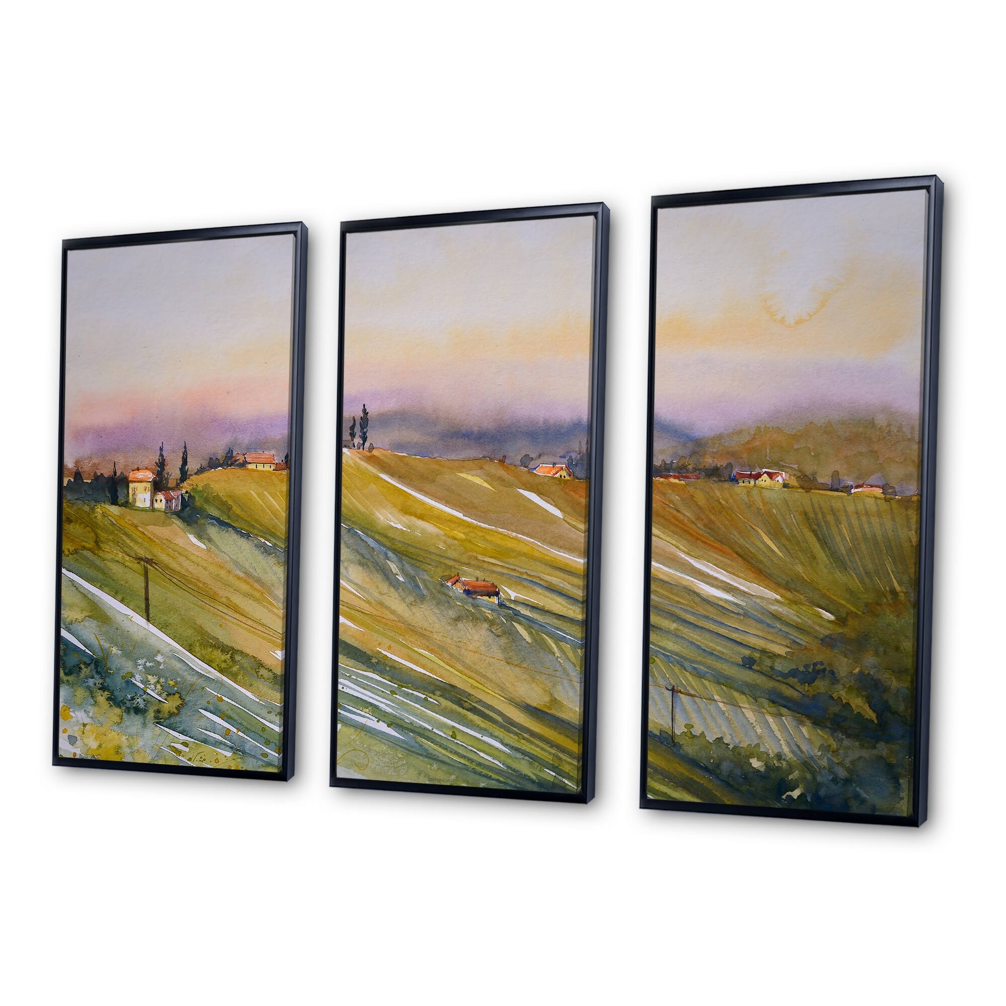 Designart "Italian Vineyard During Sunset" Country Framed Canvas Wall