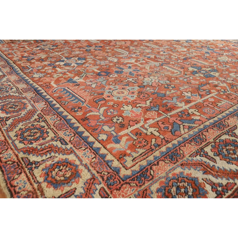 Hand Knotted Oriental 100% Wool Carpet Traditional Geometric Oranges & Rust Heriz (serapi) Area Rug - 11' 10'' X 9' 5''