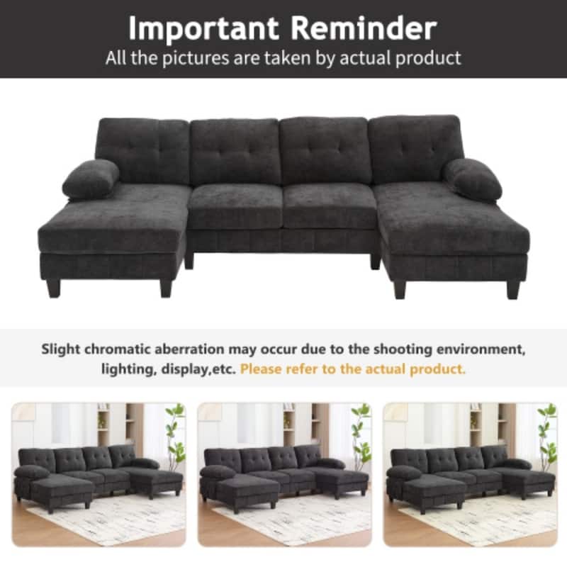 103.5" Modern Chenille U-shaped Sectional Sofa with Dual Chaise Lounges and Armrest Pillows