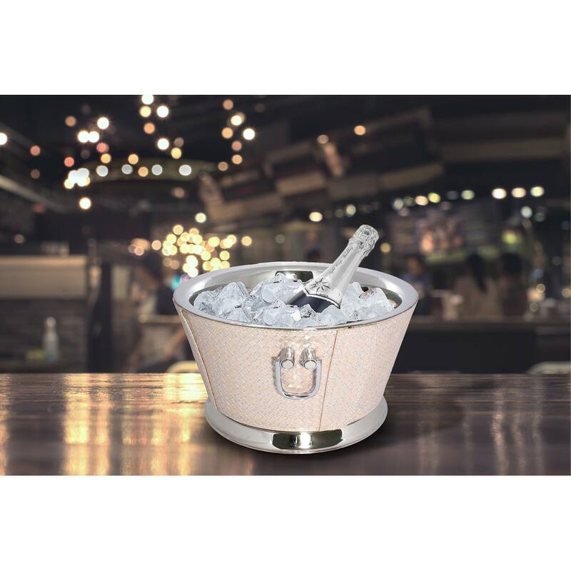 Sol Living Wine Chiller Bucket Double Wall Stainless Steel Insulated Cooler Ice Bucket - Pink Leather, 12 qt