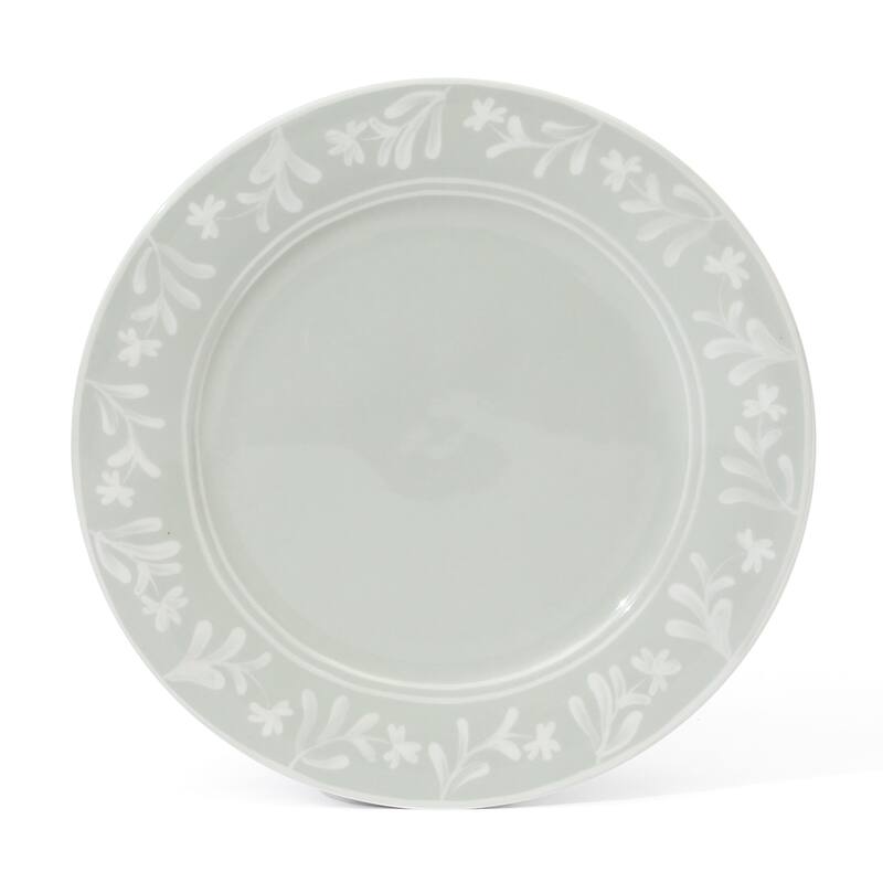 Martha Stewart Maiden Crown 12-Piece Dinnerware Set - Vegan Bone China Ceramic Plates & Bowls - Floral Design - Service for 4