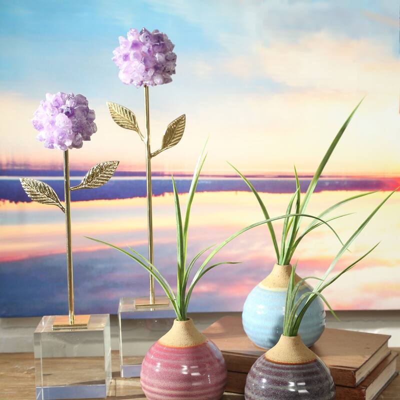 Sagebrook Home Modern Coastal Small Ceramic Bud Vases, Set of 3