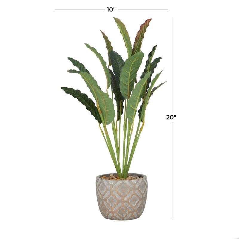 Faux Foliage Crotons Artificial Plant with Realistic Leaves and Geometric Patterned Pot - Green - Roche River Decor