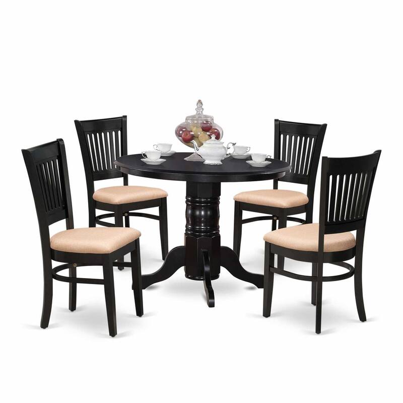 HomeStock 5-Piece Round Black Finish Solid Wood Top Dining table with 4 Chairs with Slat Back