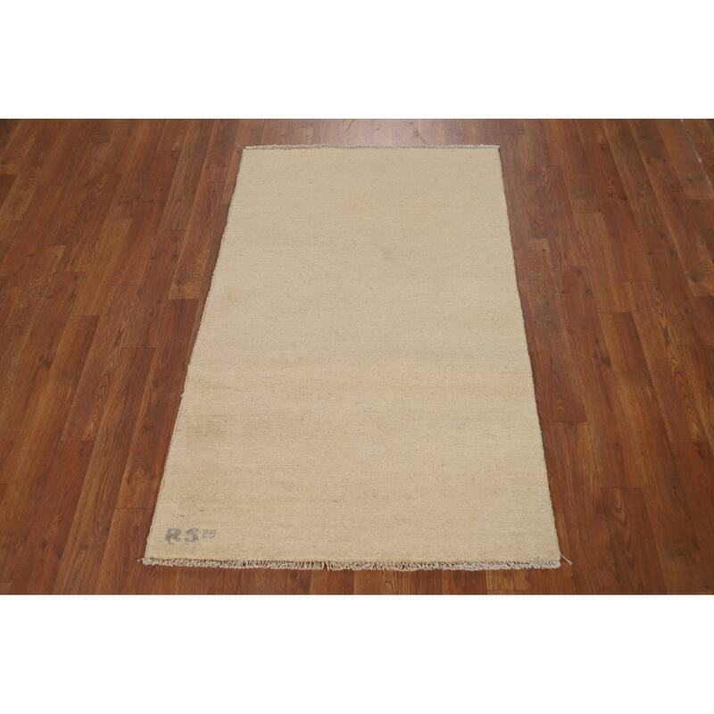Gabbeh Modern Foyer Rug Accent Beige Hand-Knotted Wool Carpet - 2'7"x 4'0"