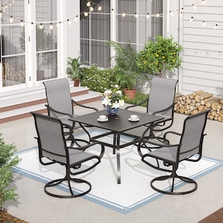 MAISON ARTS 5 Piece Patio Dining Set,4 Sling Dining Swivel Chairs and 37" Square Metal Table with 1.57" Umbrella Hole