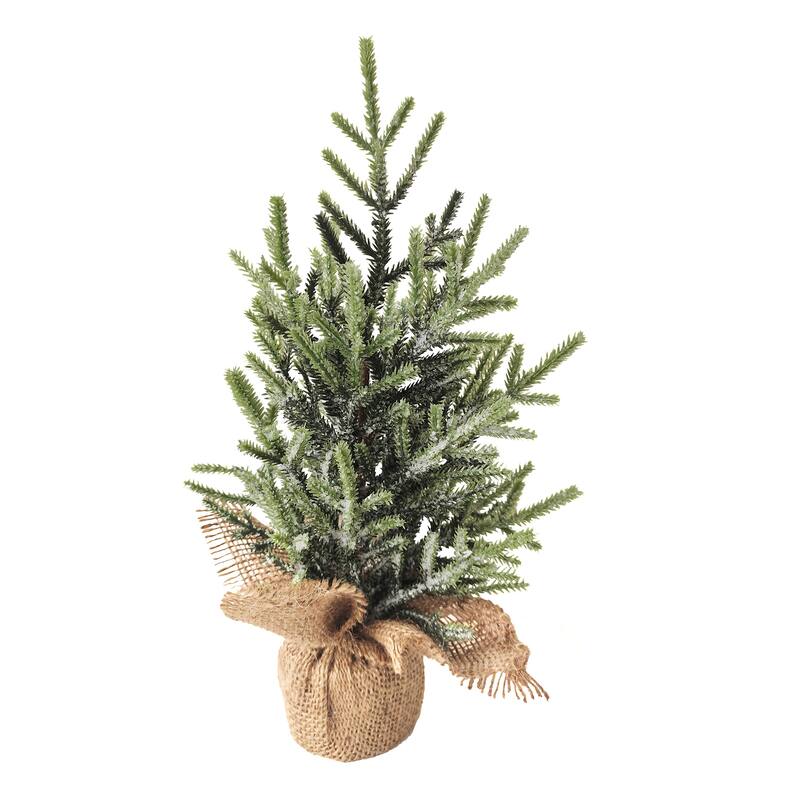 Frosted Pine Tree with Natural Jute Base Christmas Decoration - 13.25"