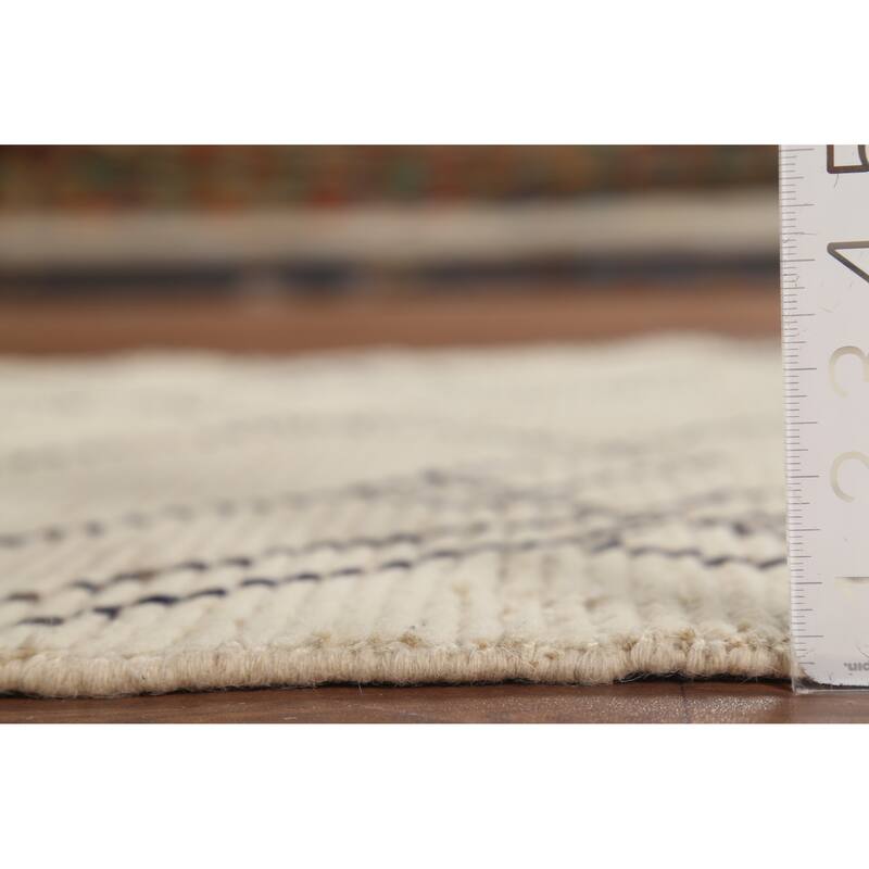Ivory Striped Moroccan Oriental Rug Hand-Knotted Wool Carpet - 3'11"x 6'8"