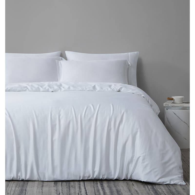 Premium Luxury 100-percent Bamboo Viscose Duvet Cover and Sham Set - White - Full - Queen