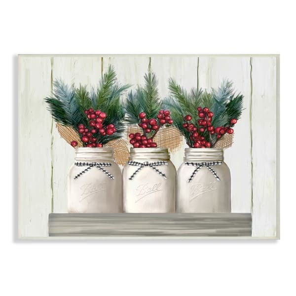 slide 2 of 5, Stupell White Country Jars with Christmas Berry Bouquets Wood Wall Art 13 x 19