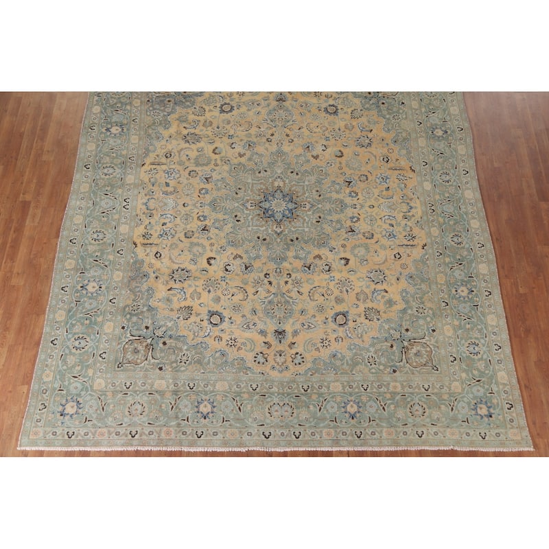 Hand Knotted Oriental 100% Wool Carpet Traditional Floral Oranges & Rust Mashad Area Rug - 10' 10'' X 9' 4''