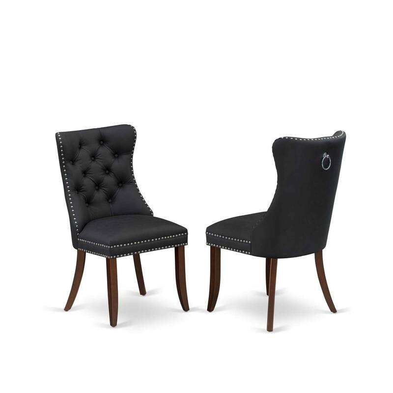 Parson Dining Chairs Set of 2 - Dark Gray Faux Leather Padded Chairs with Nailhead Trim