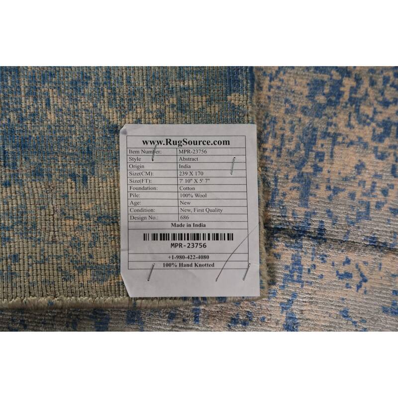 Contemporary Abstract Indian Rug Hand-Knotted Multi-Color Wool Carpet - 5'7"x 7'10"