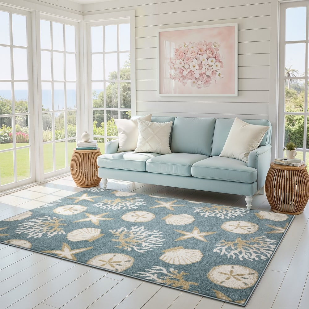 Quinn Nautical Escape Blue/ Beige Area Rug