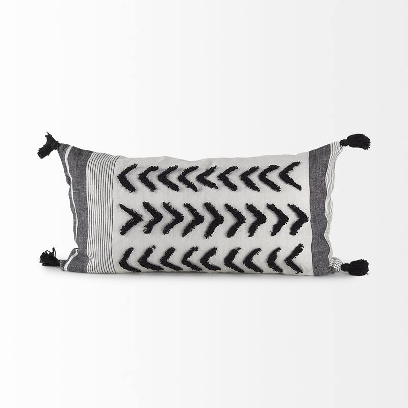 White and Gray Fringed Pillow Cover