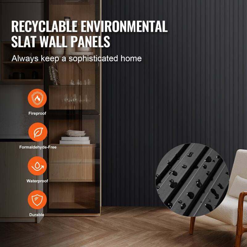 34.8 Sq Ft WPC Acoustic Wall Panels 8 Pieces Fire-Resistant Slat Design for Soundproof Room Decor - 96.5" x 6.5" x 0.35"