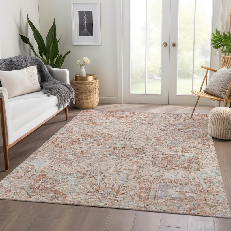 Machine Washable Indoor/ Outdoor Vintage Traditional Chantille Rug
