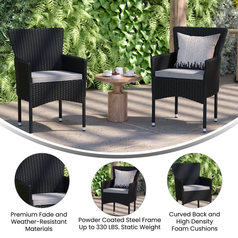Indoor/Outdoor Wicker Wrapped Steel Frame Patio Chairs & Cushions