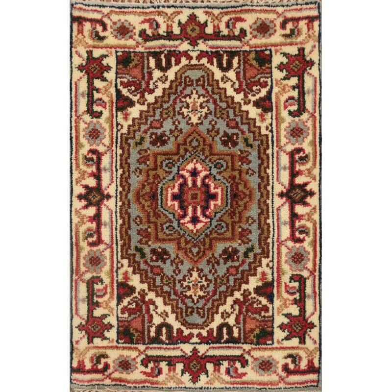 Hand Knotted Oriental 100% Wool Carpet Traditional Medallion Greys & Charcoal Heriz (serapi) Area Rug - 3' 0'' X 2' 0''