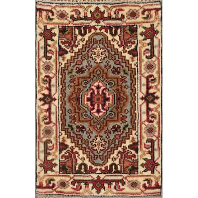Hand Knotted Oriental 100% Wool Carpet Traditional Medallion Greys & Charcoal Heriz (serapi) Area Rug - 3' 0'' X 2' 0''