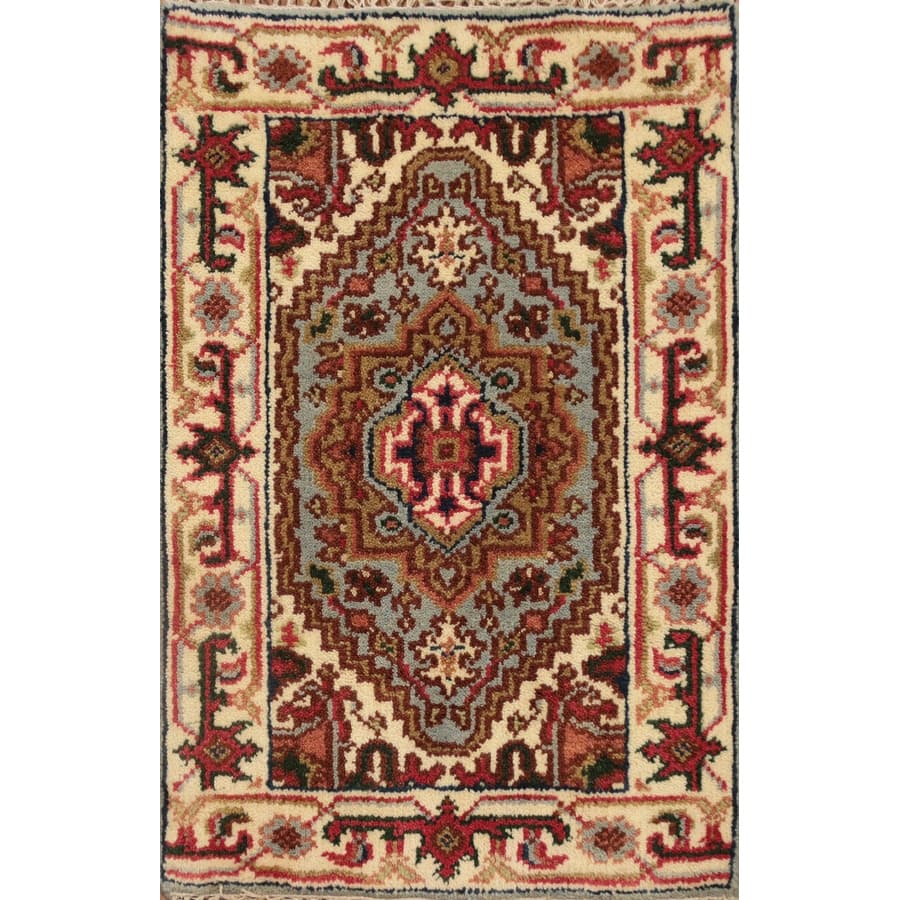 Hand Knotted Oriental 100% Wool Carpet Traditional Medallion Greys & Charcoal Heriz (serapi) Area Rug - 3' 0'' X 2' 0''