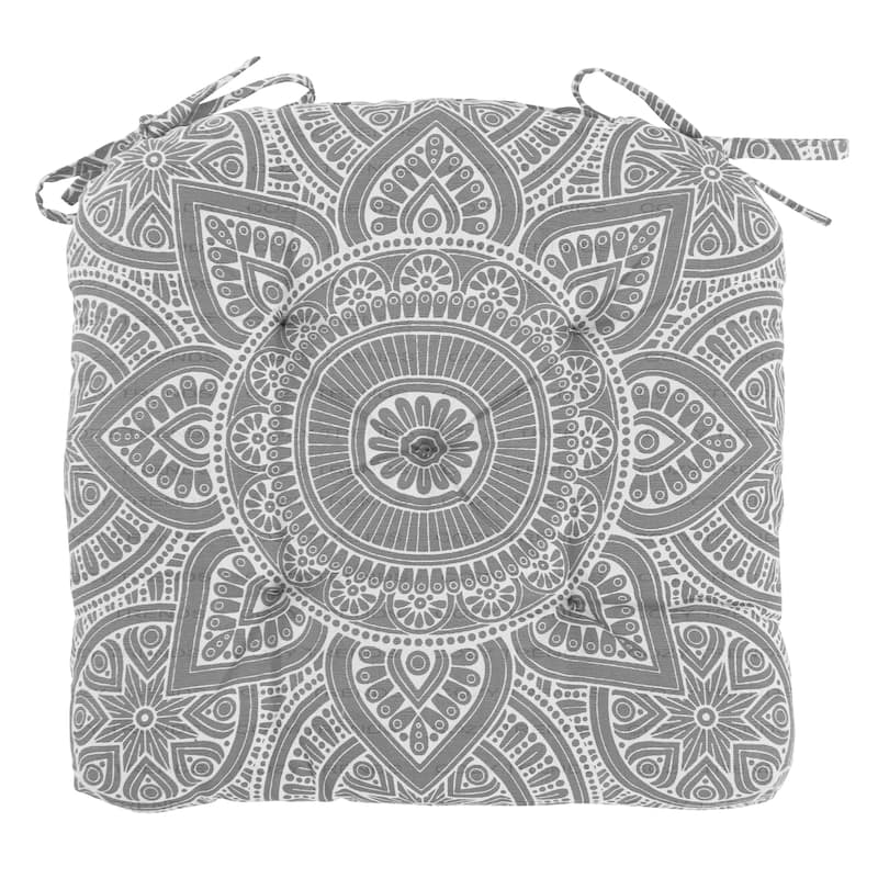 Indoor/Outdoor Cotton Mandala Chair Seat Pads Cushions - Fade and Water Resistant (19''x19'') - Tufted Cushions - Grey