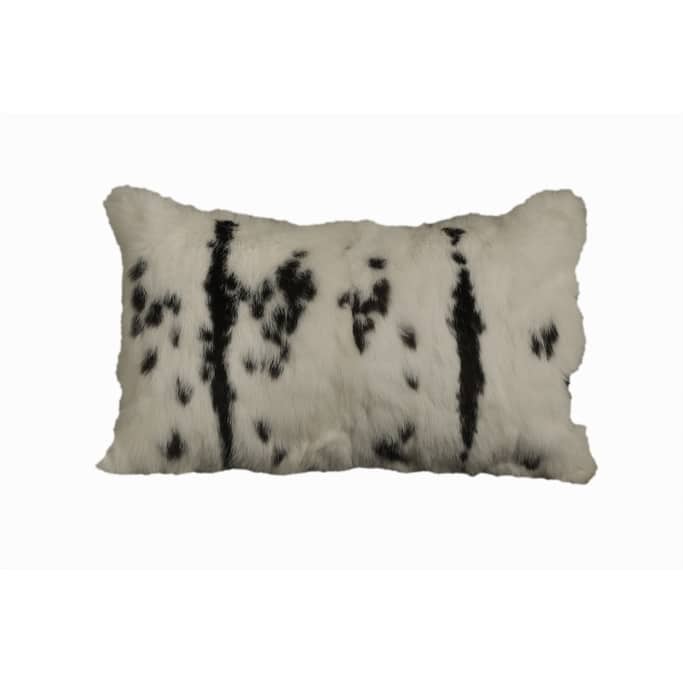 HomeRoots 12" X 20" Black And White Rabbit Zippered Natural Fur Animal Print Throw Pillow
