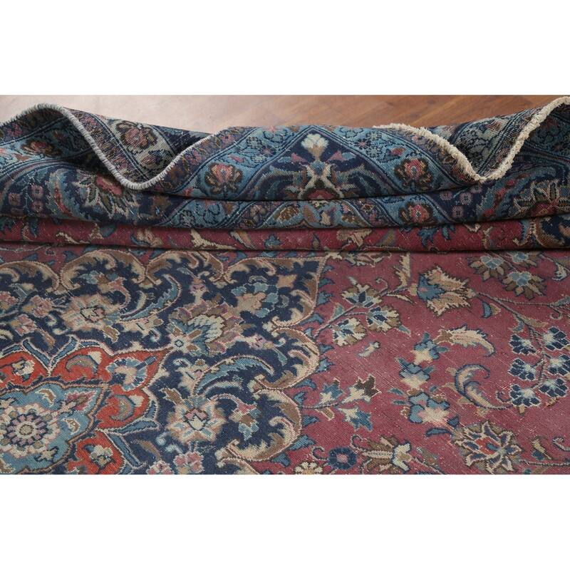 Distressed Traditional Mashad Persian Antiqu Rug Handmade Wool Carpet - 8'4"x 11'5"