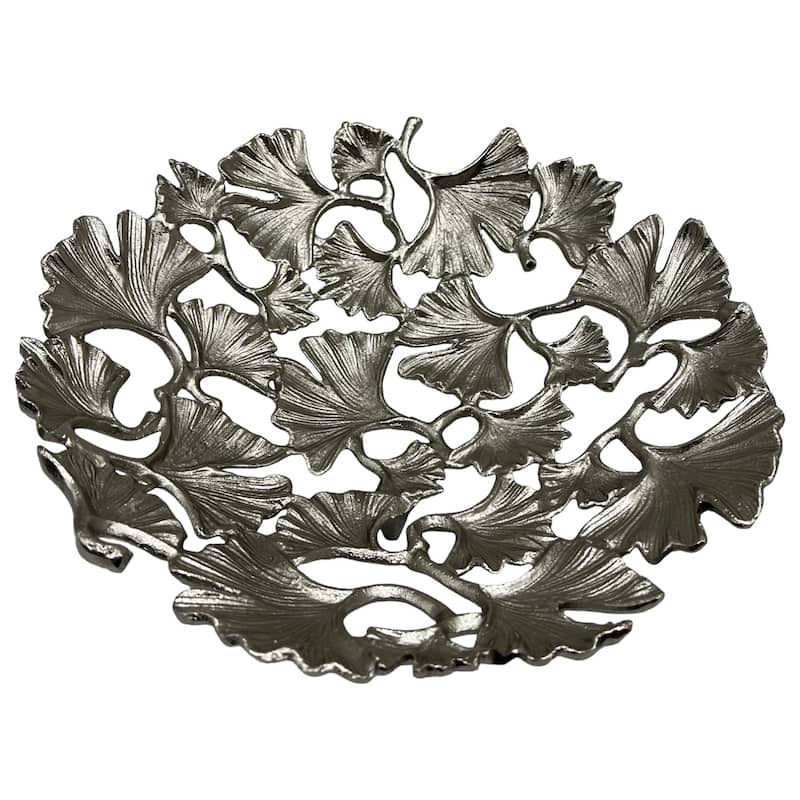 15 Inch Wide Decorative Handmade Aluminum Ginkgo Leaf Bowl - 14.5 x 14.5 x 4 in