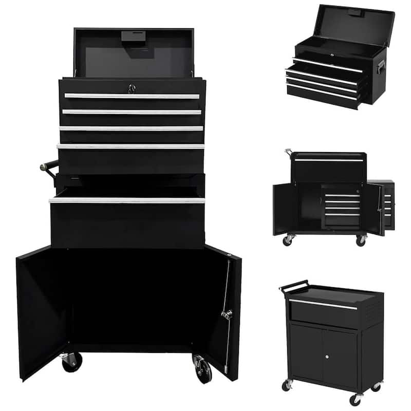 5-Drawers Metal Tool Box Rolling Tool Chest for Garage Workshop - N/A - Black