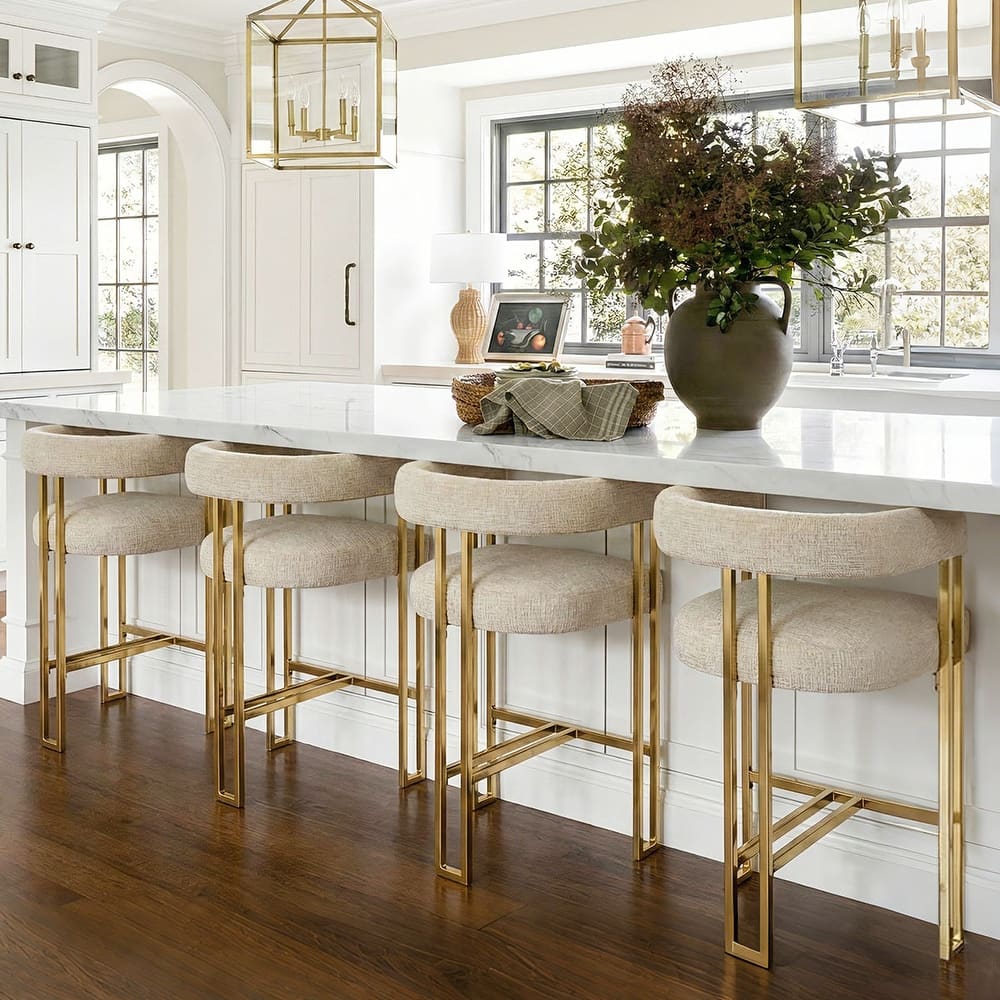 25" Seat Height Upholstered Chenille Gold Matel Counter Stool