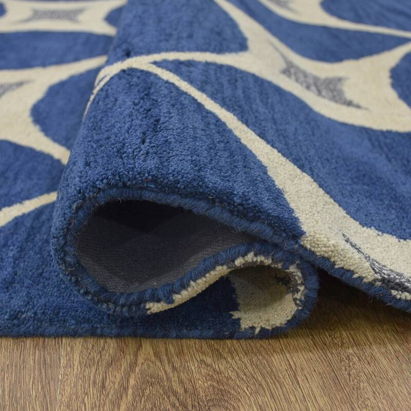 Geometric Blue Modern Area Rug Hand-Tufted Abstract Wool Carpet