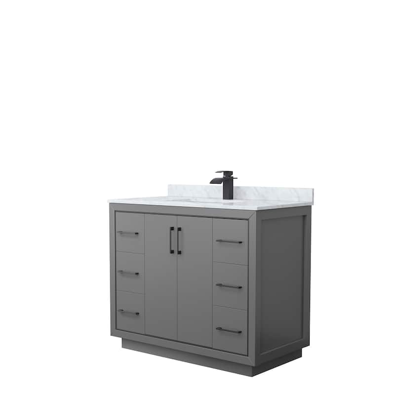 Icon Single Vanity Set, White Carrara Marble Top, No Mirror - 42-Inch Single - Dark Gray, Black Trim, White Carrara Marble Top