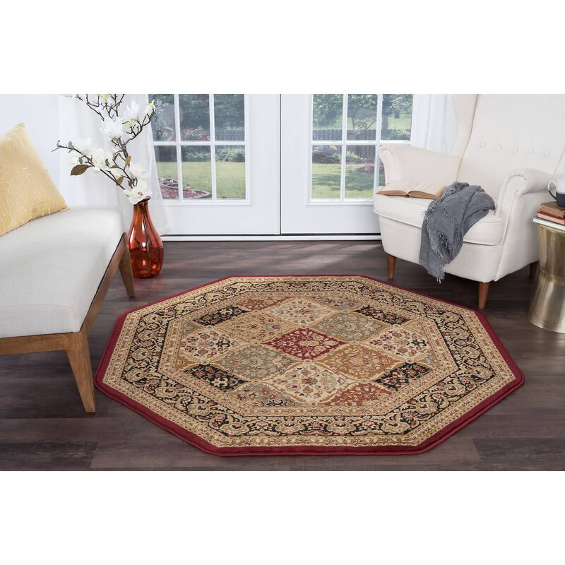 Soho Traditional Floral Indoor Area Rug - 5'3'' Octagon - Red