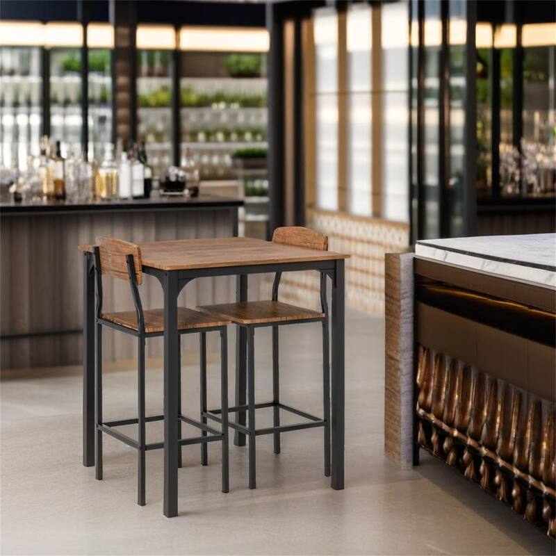 Industrial Counter Height Dining Table Set - Rustic Brown