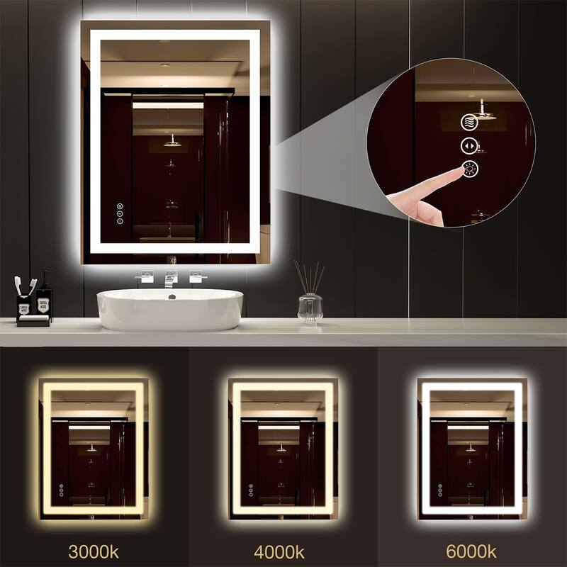 36x28 LED Mirror for Bathroom, Lighted Vanity Mirror for Wall, Dimmable, Anti-Fog, Shatter-Proof - White