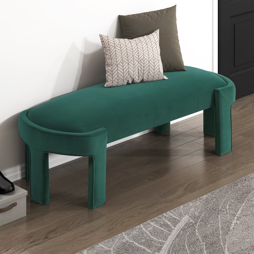 Revere 54" Velvet Upholstered Bench - High-Density Foam Cushioned Seat