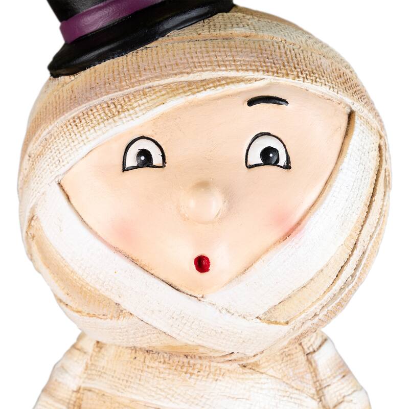 Mummy in Top Hat Holding Jack-O-Lantern Candy Dish Halloween Decoration - 23"