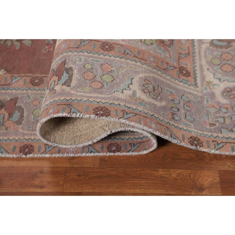 Vintage Tabriz Persian Vintage Area Rug Handmade Brown Wool Carpet - 6'8"x 10'0"