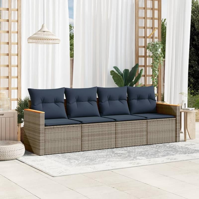 vidaXL Patio Sofa Set with Cushions Outdoor Conversation Furniture Poly Rattan - 21.7x 24.4x 27.2 - Grey and Blue