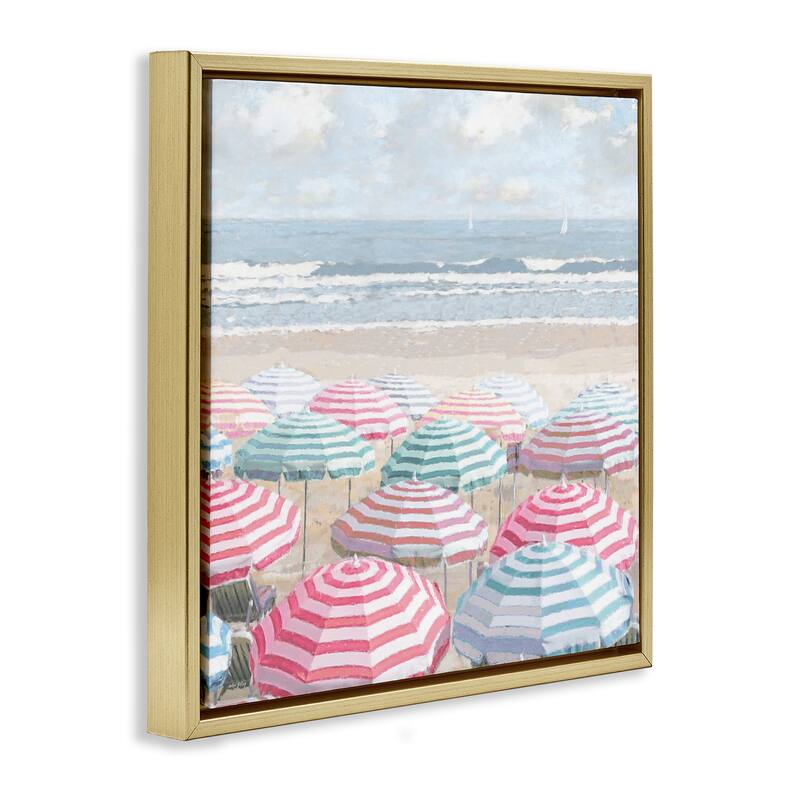 Stupell Bright Beach Umbrellas Scene Framed Floater Canvas Wall Art Design By Amber Sterling