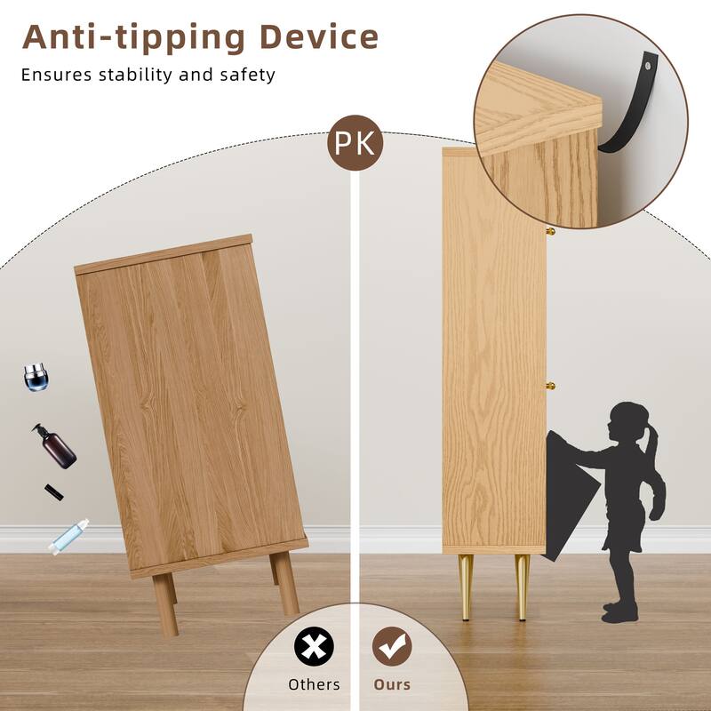 Futzca Shoe Cabinet Rattan, Shoe Storage Cabinet with 2 Flip Drawers
