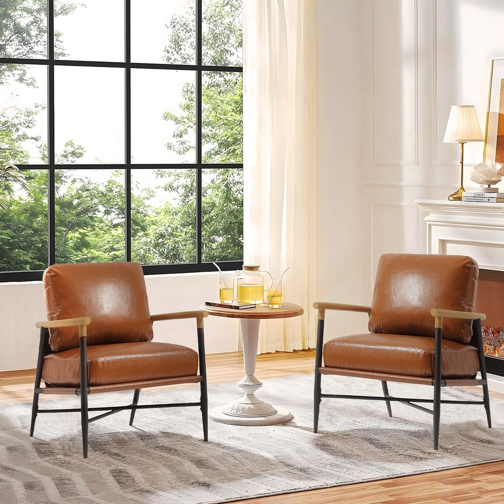 Industrial Upholstered Accent Chair Club Chair with Metal Frame