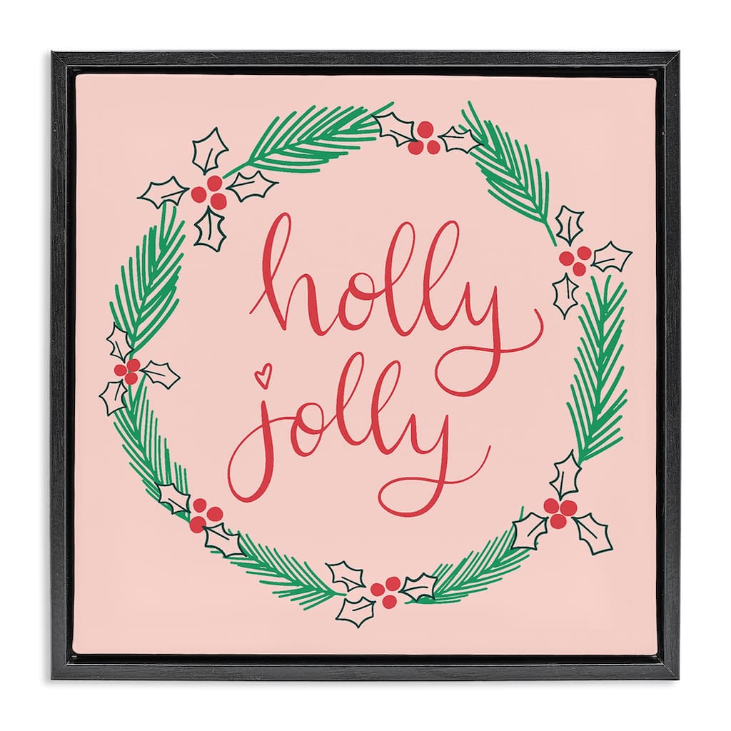 Stupell Minimal Holly Jolly Wreath Framed Floater Canvas Wall Art Design By Sazerelli Designs