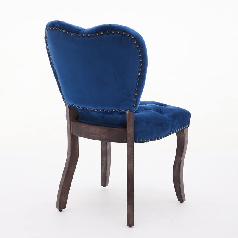 Roomfitters French Vintage Dining Chairs Set of 2, Tufted Velvet Upholstered Accent Chairs with Curved Wood Legs
