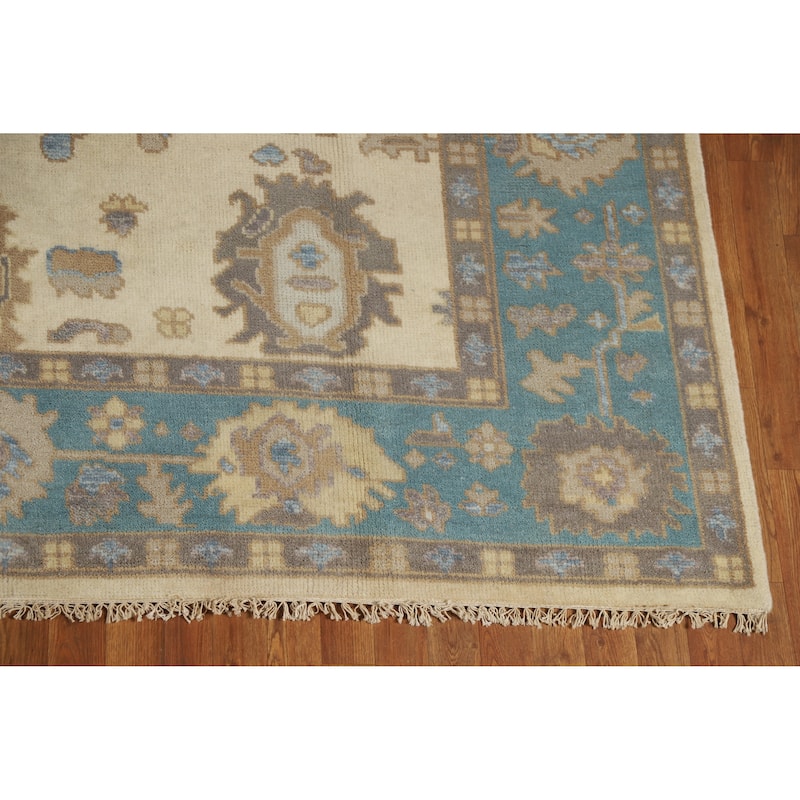 Floral Oushak Indian Area Rug Hand-Knotted Living Room Wool Carpet - 8'0" x 9'9"