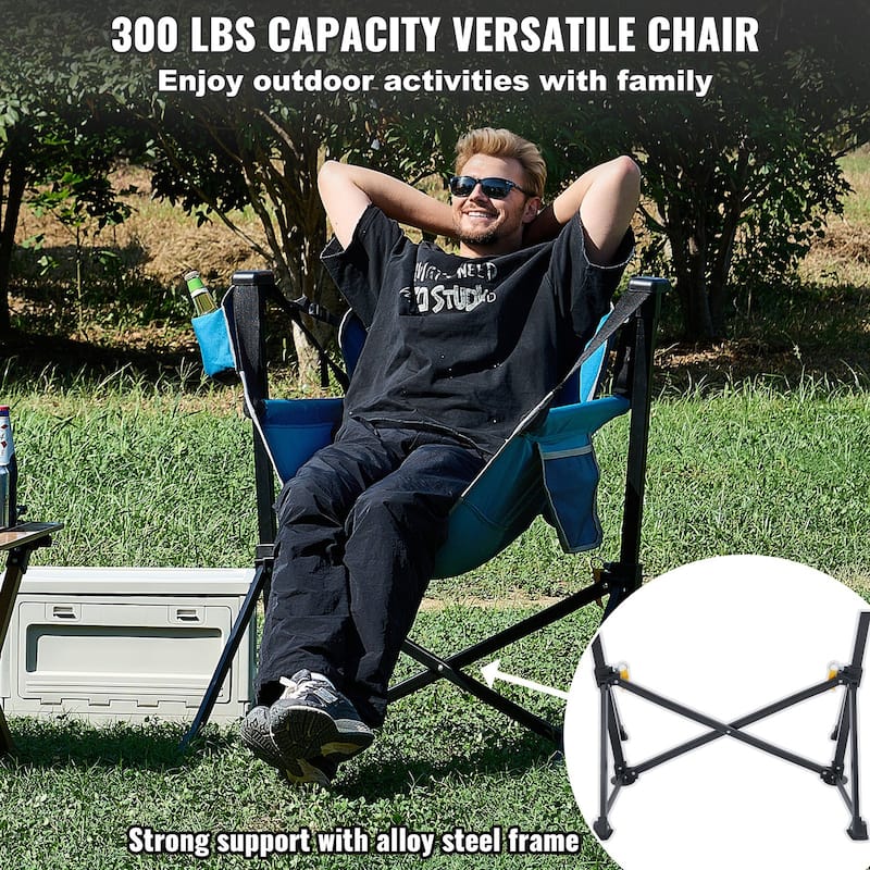 Steel Rocking Hammock Folding Chair with Cushion and Side Pocket - 27.55” L x 35.82” W x 36.02” H
