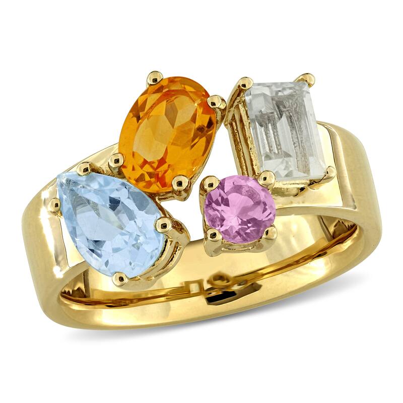 Miadora 2 3/5ct TGW Sky Blue Topaz Madeira Citrine Green Quartz Pink Amethyst Ring in Yellow Plated Sterling Silver