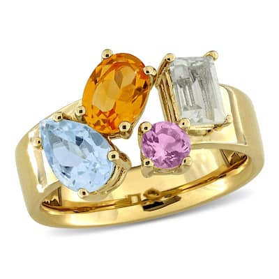 Miadora 2 3/5ct TGW Sky Blue Topaz Madeira Citrine Green Quartz Pink Amethyst Ring in Yellow Plated Sterling Silver