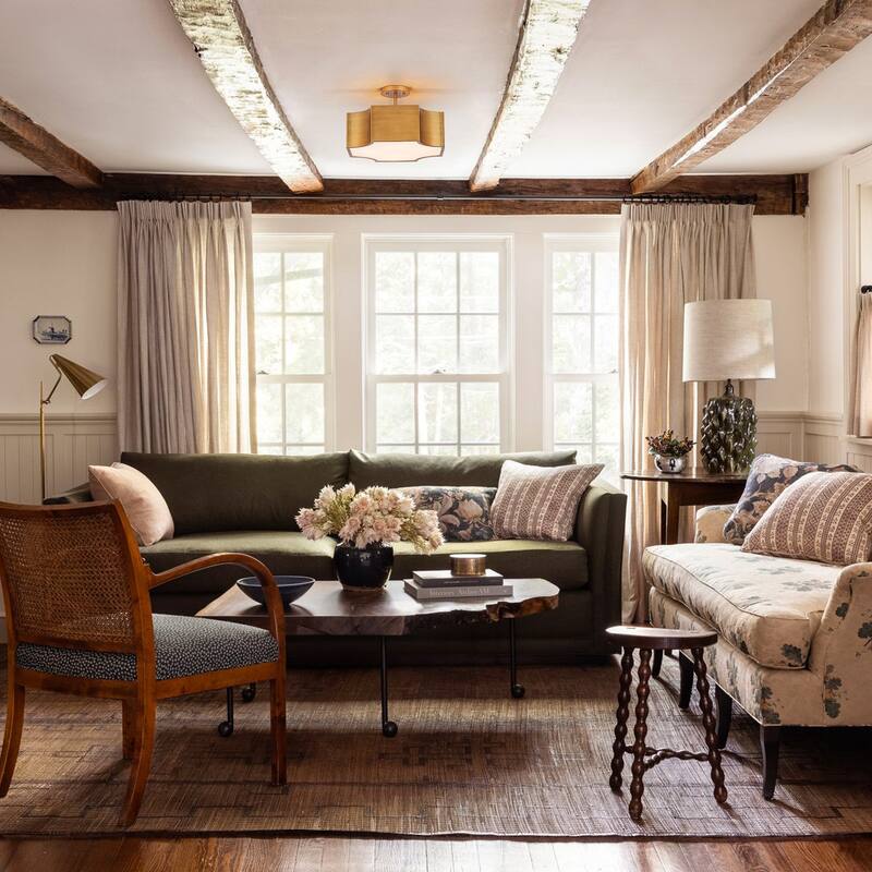 4-Light Mid-Century Modern Vintage Gold Metal Flush Mount Ceiling Light - Rectangular Metal Shade Fixture for Dining Room